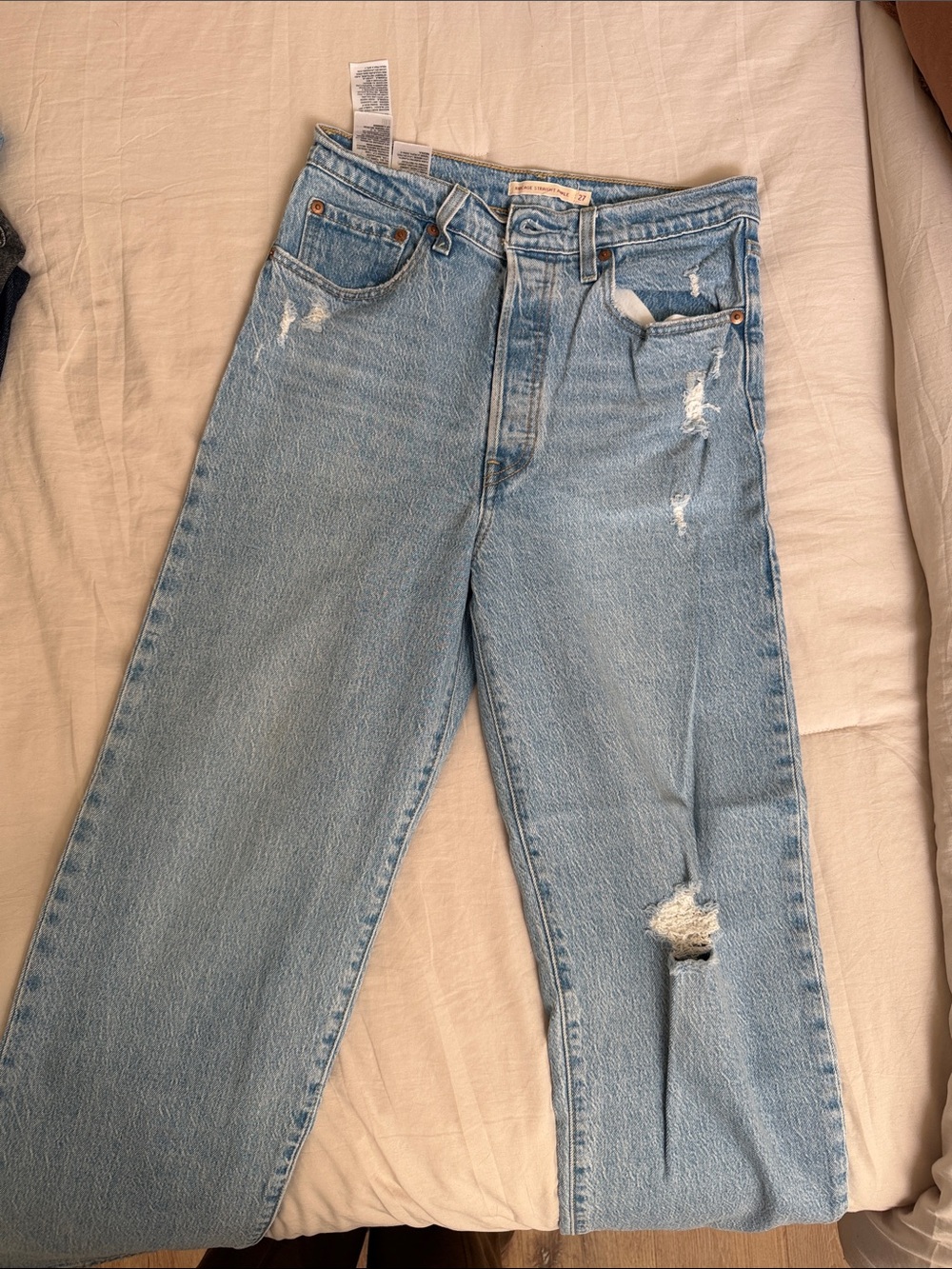 Levi's Light Blue Distressed Straight-Leg Jeans